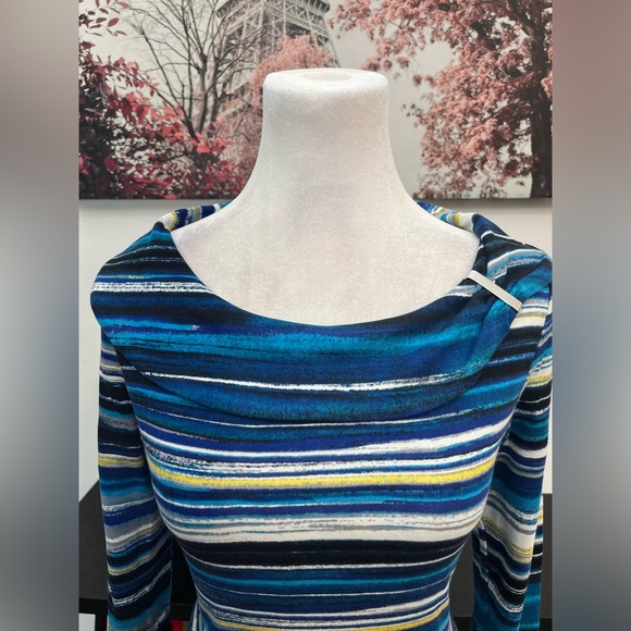 Rafaella Women’s Top Blouse Fold-Over Boatneck Size S  Long Sleeve Striped - Picture 8 of 16